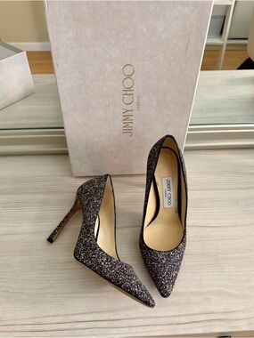 Jimmy Choo Glitter Romy 100 Stiletto Pumps - Size 37